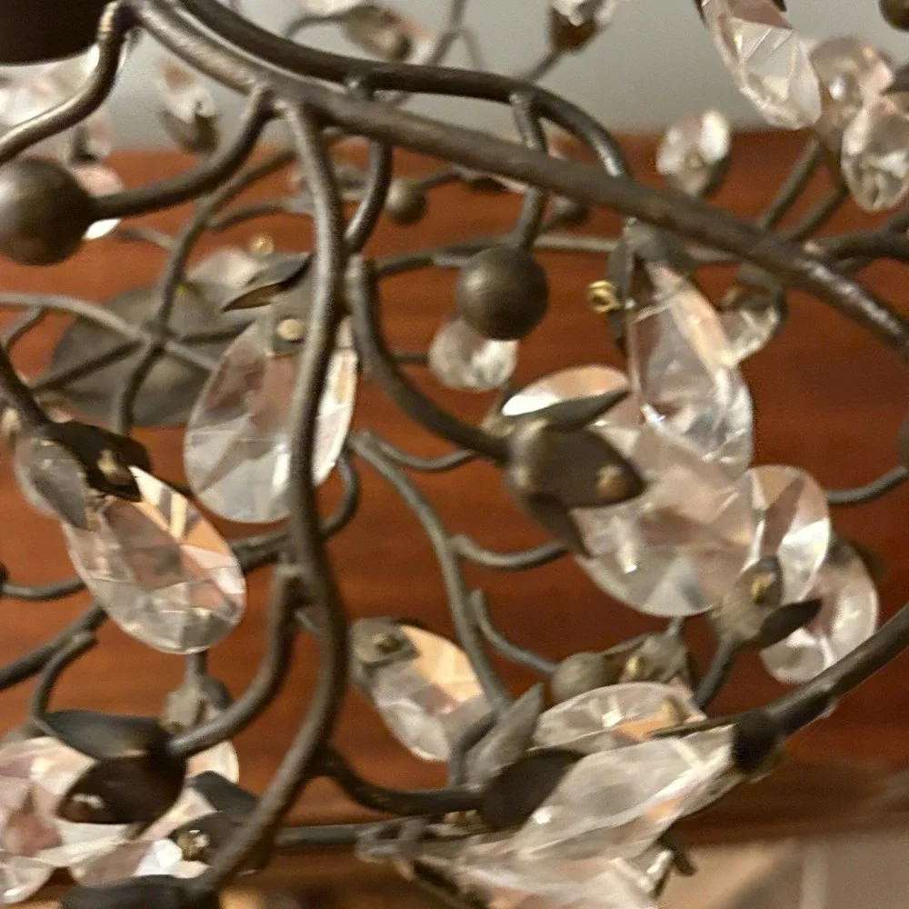 Wrought Iron Acrylic Crystal‎ Chandelier Bronze Wire Branch Crystal Cottage Look